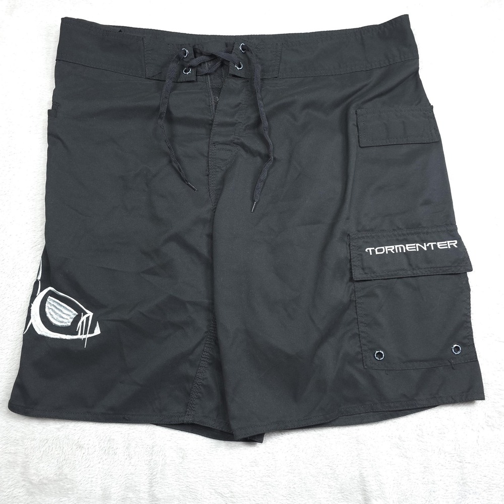 Tormenter Board Shorts Mens 38 Black Fish Graphic Surf Swim Fishing
